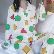 Pijama Schin Chan Pijamas Para Parejas 2-piece Set Home Causal V-neck Long Sleeve Nightgown Autumn Trousers Couple Pajama Sets