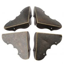 4Pcs Furniture Fittings Antique Corner Bracket Jewelry Wooden Box Feet Leg Corner Decorative Protector Furniture Hardware+Nails