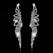 TREAZY Sparkling Crystal Long Earrings for Women Silver Color Rhinestone Bridal Bridemaid Wedding Party Earrings Fashion Jewelry