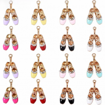 100pcs 17*27mm diy jewelry accessories gold-color alloy enamel rhinestone ballet shoes charms pendant for bracelet CH0068