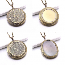 Memory Photo Pendant Jewelry Vintage copper Carved flower Photo Locket Necklace Fashion Women Romantic Accessories