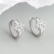 CIAXY Silver Color Cat Paw Footprint Ear Buckle Animal Earrings for Women Korean Fashion AAA Zircon Dainty  Jewelry
