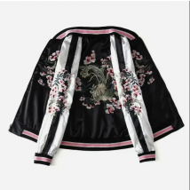 Harajuku Floral Embroidery Baseball Bomber Jacket Unisex Two-sided Yokosuka Pilot Cardigan Spring Autumn Loose Zipper Streetwear