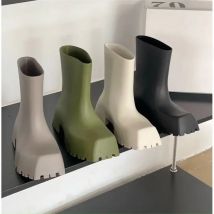 Luxury Women Boots Fashion Designer Boots Waterproof Non-slip Short Boot Square Toe Soft Leather Comfy Women Platform Rain Boots