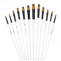 12Pcs Paint Brush Set Filbert Golden Nylon Bristle Professional Brush for Watercolor Acrylic, Gouache, Oil and Facepaint