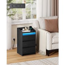 Set di 2 Comodini con 3 Cassetti, Tavolino con Stazione di Ricarica e LED, 2 Porte AC e 2 USB per Camera da Letto, Bianco