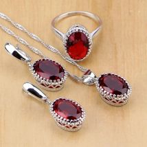 Mystic Red Ruby 925 Sterling Silver Jewelry Sets for Women Wedding Accessories Earrings/Pendant/Necklace/Rings Dropshipping