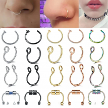 1Pc Stainless Steel Fake Nose Ring Hoop Septum Rings C Clip Lip Ring Earring for Women Fake Piercing Body Jewelry Non-Pierced