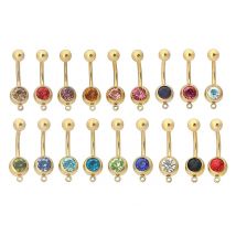 100pcs Body Jewelry Shine Gems Surgical Steel  Navel Rings Belly Button Bar Navel Piercing + Circle DIY Jewelry Gold Color 14g