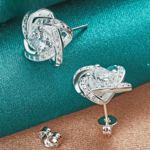 DOTEFFIL 925 Sterling Silver AAA Zircon Charm Stud Earring For Woman Fashion Jewelry Wedding Party Gift