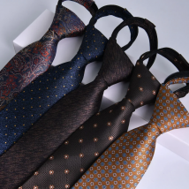 8CM Zipper Ties For Men Corbata Cafe Business Striped Lazy Easy Pull Neckties Gifts Gravata De Seda Vintage Wedding Accessorie