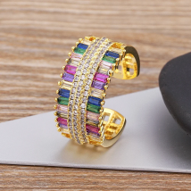 New Fashion Rainbow Geometry Double-Layer Shine Crystal Ring Adjustable Women Temperament Jewelry Fashion Party Exquisite Gifts