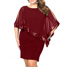Plus Size Summer Dress Women Sexy Cold Shoulder Overlay Asymmetric Chiffon Strapless Sequins Dresses Evening Party Dress 5XL