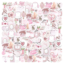 46pcs Bunny, Bear, Perfume Pink Graffiti Stickers Decorated Notebook Water Cup Diary Guitar Student Stationery PVC Decals