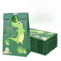 12Pcs Cartoon Dinosaur Favor Gift Paper Bags With Stickers Dino Roar Birthday Candy Packing Bags For Kids Jungle Party Supplies