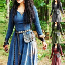 Medieval Dress Women Long Sleeve Maxi Robe Vintage Fairy Elven Dress Renaissance Celtic Viking