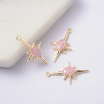 (1133)4PCS 24K Gold Color Plated Brass with Zircon explosion Six-star Charms Pendants High Quality Jewelry Accessories Wholesale