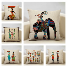 African Woman Cushion Cover Dancing Lady Africa Geometric Pillow Cover Pillowcase Color Cloth Bedroom Sofa Decoration Ethnic