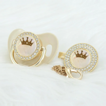 MIYOCAR Personalized Khaki bling crown name bling pacifier and pacifier clip BPA free dummy bling unique design PCG-1