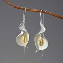 Lotus Fun 18K Gold Long Hanging New Calla Lily Flower Dangle Earrings for Women Real 925 Sterling Silver Luxury Fine Jewelry