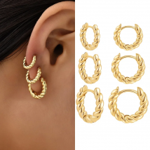 New Trendy Stackable Cartilage Twisted Huggie Ear Buckle Gold Color Circle Hoop Earrings for Women Creative Jewelry 12/14/16mm