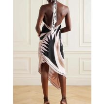 Halter Patchwork Elegant Fashion Party Dress, Women Summer Sleeveless Lace-Up Maxi Dress, 2025 Print Chic Backless Ladies Dress