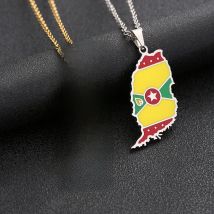 New Grenada Island Map Flag Pendant Necklace Stainless Steel For Women Men Gold Silver Color Charm Fashion Jewelry Gifts
