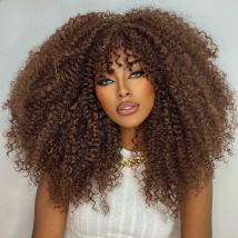 Curly Wigs For Black Women Short Kinky Curly Afro Wigs With Bangs 16 Inch Brown Afro Hair Synthetic Fibre Cosplay Hair