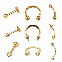 PVD Gold Plated Body Jewelry 16G Hypoallergenic Titanium Curved Barbell Horseshoe Labret Stud Rings for Ear Nose Lip Piercing