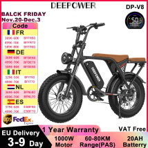 DEEPOWER V8 Bici Elettrica 1000W 48V 20AH Batteria Rimovibile Bicicletta Elettrica 20 Pollici Fuoristrada All Terrain Adulto Ebike