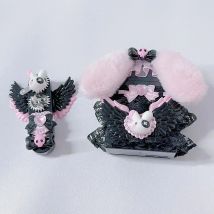 Novelty Jirai Kei Women's Cute Gas Cigarette Lighter Refillable Pink Black Bunny Wings  Smoking Lighter Cigarette Pack Set