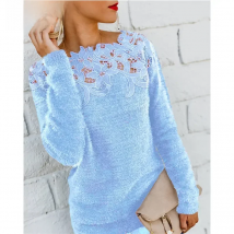 Autumn Winter Sweet Korean Fashion Casual Solid Pullover O-Neck Pullover Plush Warm Sweat Ladies Sweater Lace Women Knit Sweater