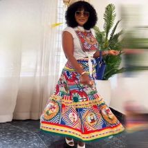 Two Piece Set Clothes African Dresses For Women Sexy Vacation Outfits Vestidos De Fiesta Dashiki Ankara Kebaya Outfits Plus Size