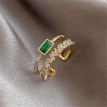 2024 Korea's New Retro Green Double-layer Ring Fashion Simple Versatile Open Ring Elegant Ladies' Jewelry