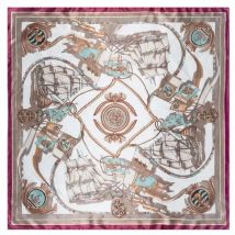 90*90cm Luxury Brand Women Silk Scarf Hand Drawing Sailing Boat Design Square Scarves Spring Summer Shawls For Ladies