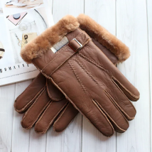 Sheepskin Fur Gloves Men's Thick Winter Warm Large Size Outdoor Windproof Cold Hand Stitching Sewn Leather Finger Gloves