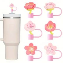 Cherry Flower Silicone Straw Cover For Stanley Cup Cute Silicone Flower Shape Drinking Dust Cap Straw Tips Cover Cup Accessories