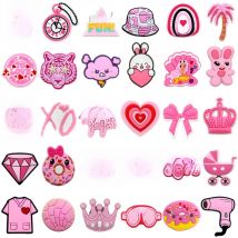 1/30PCS Pink Style Shoe Charms for Girls,Pink Bunny Heart Pin Buckle Accessories for Shoes,Sandals Clog Buckle Decoration