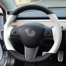 CARDAK Perforated Black Artificial Leather White Car Steering Wheel Cover For Tesla Model 3 2017 2018 2019 Car Accessories