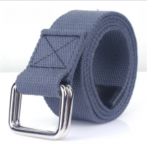 SupSindy Fashion Casual Men Canvas Belt Double Ring Metal Buckle Colorful Waistband Luxury Jeans Belts for Women Strap Male Gray