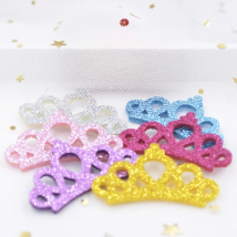 20Pcs Kawaii Padded Glitter Fabric Crown Patches Appliques for Crafts Clothes Sewing Supplies DIY Hair Bow Decoration