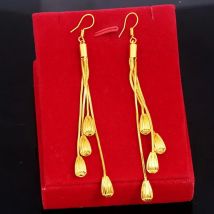 18K Yellow Gold Drop Tassel Earring for Women Jewelry