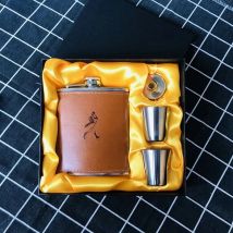 Mini 7oz Pu Leather Wrapped Metal Whisky Flagon Gloss 304Stainless steel Alcohol Funnel Hip Flask Set With Black Gift Box LPPUNK