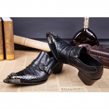 Summer Man Metal Tip Cowhide Shoes Buckles High-heeled Low help Men's Shoes Singer Show Luxury shoes party Heightening shoes