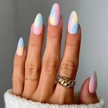 24 Stück/Box Ballerina Flase Nagelspitzen, buntes Banddesign, Nagelkunst, Mandel-Stil, künstliche Nägel, zum Aufdrücken der Nägel, abnehmbar mit Kleber