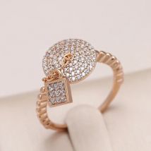 Kinel Luxury Bride Wedding Lock Ring Micro Inlays Covered Natural Zircon 585 Rose Gold Rings Women Fine Jewelry Accessories
