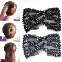 Double Row Combs Magic Twist Elastic Beads Hair Side Combs Pearl Hairpin Stretcher Hairstyle Clip Hair Accessories For Women