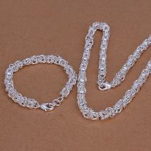 Aravant 925 Silver 7mm Link Chain Necklace Bracelet Set For Women Fashion Jewelry