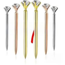 100 Pcs/lot Big Crystal Diamond Metal Ballpoint Pen Ring Wedding Office Gift Roller Ball Pens Black Blue Ink Free Custom Logo