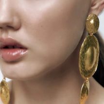 2025 New Fashion Golden Oval Shape Metal Dangle Earrings Women Vintage Punk Indian Statement Large Long Hanging Earrings Jewelry